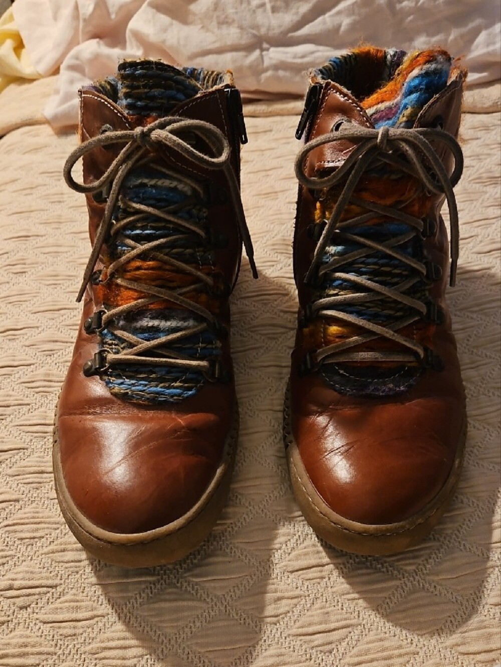 Josef Seibel Brown Leather Lace-Up Boots with Multicolor Knit Accents - Picture 7 of 7